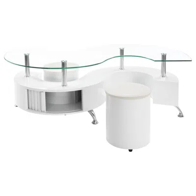 Coaster Buckley Curved Glass Top Coffee Table With Stools White High Gloss