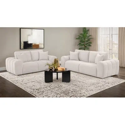 Coaster Burnett Chenille Upholstered Sofa Set In Ivory