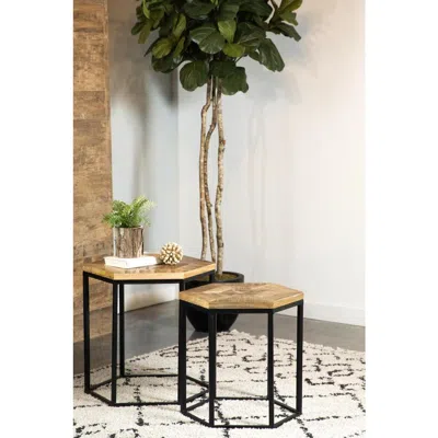 Coaster Co. Of America Adger 2-piece Hexagon Nesting Tables Natural And Black