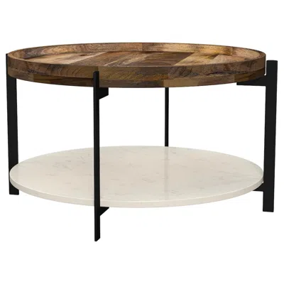 Coaster Co. Of America Adhvik Round Wood Top Marble Shelf Coffee Table Natural