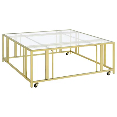 Coaster Co. Of America Adri Square Glass Top Coffee Table With Casters Matte Brass In Gold