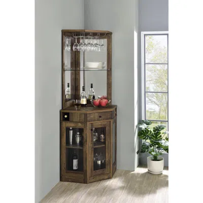 Coaster Co. Of America Alviso Corner Bar Cabinet With Stemware Rack Rustic Oak In Brown