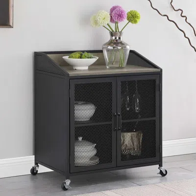 Coaster Co. Of America Arlette Wine Cabinet With Wire Mesh Doors Grey Wash And Sandy Black