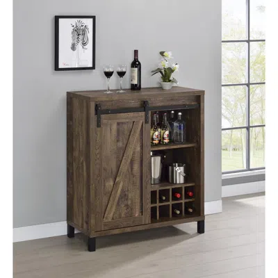 Coaster Co. Of America Arlington Bar Cabinet With Sliding Door Rustic Oak In Blue