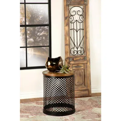 Coaster Co. Of America Aurora Round Accent Table With Drum Base Natural And Black In Blue