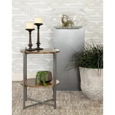 Coaster Co. Of America Axel Round Accent Table With Open Shelf Natural And Metal