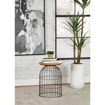 Coaster Co. Of America Bernardo Round Accent Table With Bird Cage Base Natural And Metal In Blue