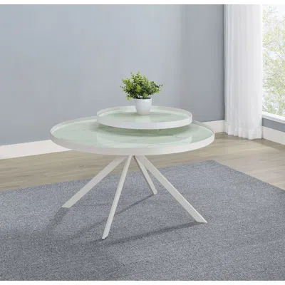 Coaster Co. Of America Briggs Round Marble Printed Glass Top Coffee Table White