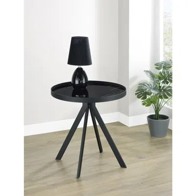 Coaster Co. Of America Briggs Round Marble Printed Glass Top End Table Black