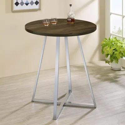 Coaster Co. Of America Burkhart Sled Base Round Bar Table Brown Oak And Chrome