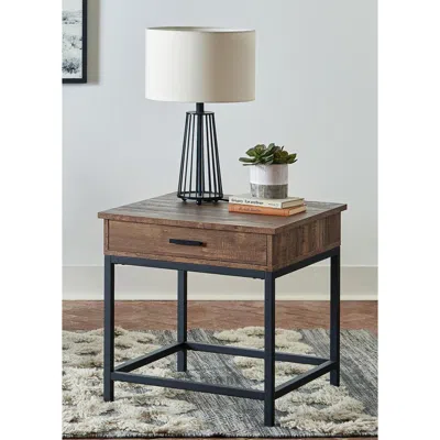 Coaster Co. Of America Byers Square 1-drawer End Table Brown Oak And Sandy Black