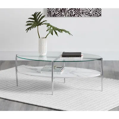 Coaster Co. Of America Cadee Round Glass Top Coffee Table White And Chrome