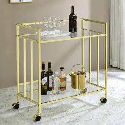Coaster Co. Of America Cara Rectangular Glass Bar Cart Brass In Blue