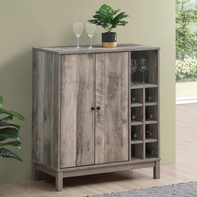 Coaster Co. Of America Cheyenne 2-door Wine Cabinet With Stemware Rack Weathered Acacia In Blue