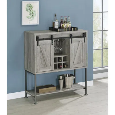 Coaster Co. Of America Claremont Sliding Door Bar Cabinet With Lower Shelf Grey Driftwood In Gray