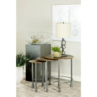 Coaster Co. Of America Deja 3-piece Round Nesting Table Natural And Metal In Gray