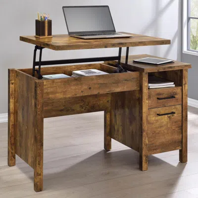 Coaster Co. Of America Delwin Lift Top Office Desk With File Cabinet Antique Nutmeg