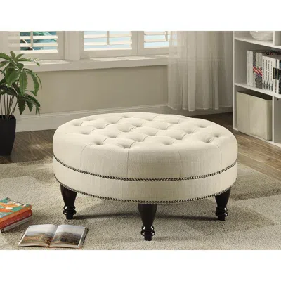 Coaster Co. Of America Elchin Round Upholstered Tufted Ottoman Oatmeal In Animal Print