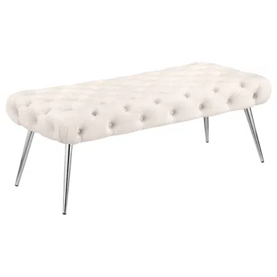 Coaster Co. Of America Ella Upholstered Tufted Bench Stainless Steel Legs Ivory