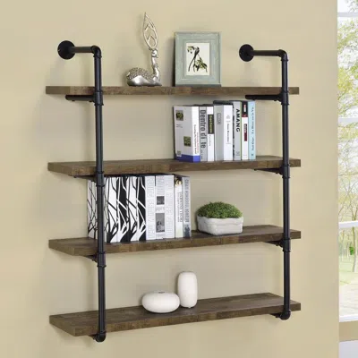 Coaster Co. Of America Elmcrest 40-inch Wall Shelf Black And Rustic Oak In Brown