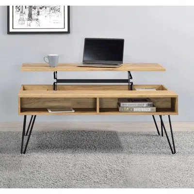 Coaster Co. Of America Fanning Lift Top Storage Coffee Table Golden Oak And Black
