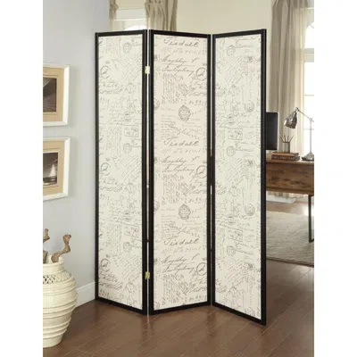 Coaster Co. Of America Felice 3-panel French Script Print Folding Screen Espresso In White