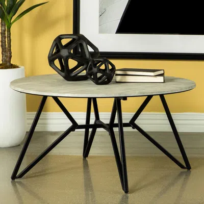 Coaster Co. Of America Hadi Round Coffee Table With Hairpin Legs Cement And Metal