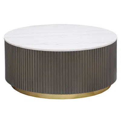 Coaster Co. Of America Jason Round Marble Top Coffee Table White And Charcoal In Gray