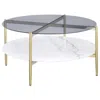 Coaster Co. Of America Jonelle Round Glass Top Coffee Table White Marble Shelf Gold In Gray