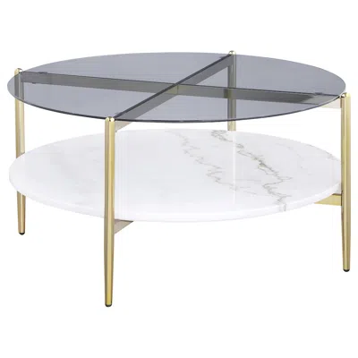 Coaster Co. Of America Jonelle Round Glass Top Coffee Table White Marble Shelf Gold
