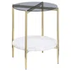Coaster Co. Of America Jonelle Round Glass Top End Table White Marble Shelf Gold In Multi