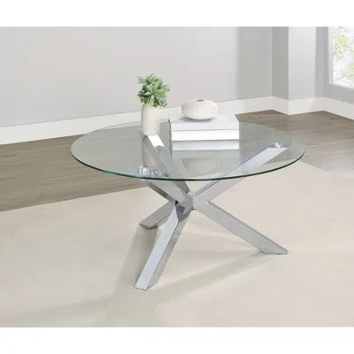 Coaster Co. Of America Kenzie Round Tempered Glass Top Cocktail Coffee Table Chrome
