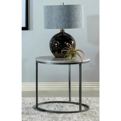 Coaster Co. Of America Lainey Faux Marble Round Top End Table Grey And Metal In Blue