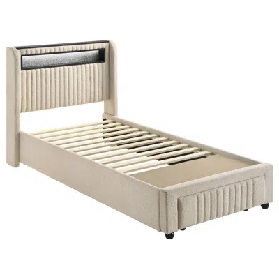 Coaster Co. Of America Madison Upholstered Led Twin Storage Platform Bed Cream