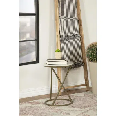 Coaster Co. Of America Malthe Round Accent Table With Marble Top White And Antique Gold
