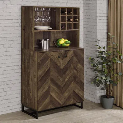 Coaster Co. Of America Mendoza 2-door Wine Cabinet Rustic Oak Herringbone And Metal