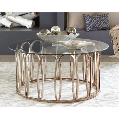 Coaster Co. Of America Monett Round Coffee Table Chocolate Chrome And Clear In Gold