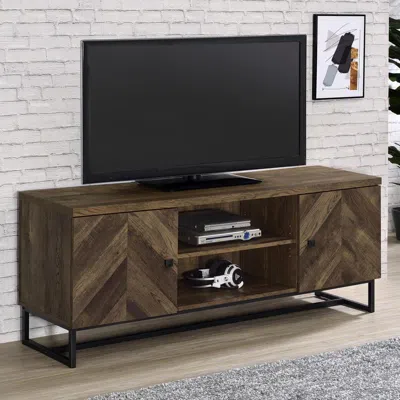 Coaster Co. Of America Myles 2-door Tv Console With Adjustable Shelves Rustic Oak Herringbone In Brown