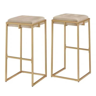 Coaster Co. Of America Nadia Square Padded Seat Counter Height Stool (set Of 2) Beige And Gold