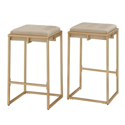 COASTER CO. OF AMERICA NADIA SQUARE PADDED SEAT COUNTER HEIGHT STOOL (SET OF 2) BEIGE AND GOLD