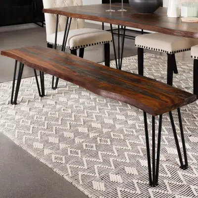Coaster Co. Of America Neve Live-edge Dining Bench With Hairpin Legs Sheesham Grey And Metal