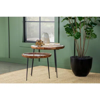 Coaster Co. Of America Nuala 2-piece Round Nesting Table With Tripod Tapered Legs Honey And Black In Brown
