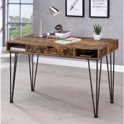 Coaster Co. Of America Olvera 1-drawer Writing Desk Antique Nutmeg And Dark Bronze In Brown