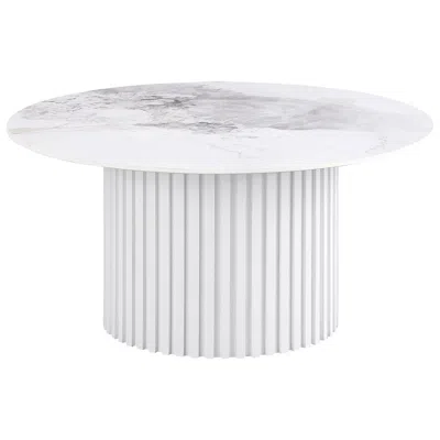 Coaster Co. Of America Rowena Round Sintered Stone Coffee Table White Faux Marble