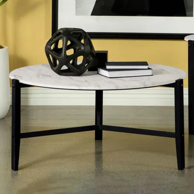 Coaster Co. Of America Tandi Round Coffee Table Faux White Marble And Black