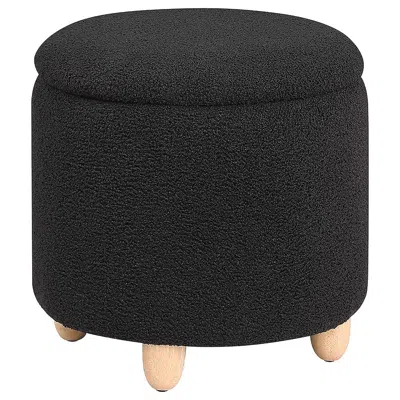 Coaster Co. Of America Valia Faux Sheepskin Upholstered Round Storage Ottoman Black