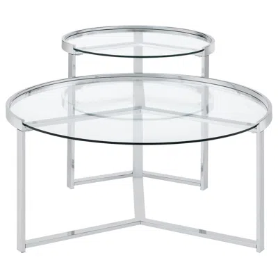 Coaster Delia 2-piece Round Glass Top Nesting Coffee Table Clear And Chrome In Blue