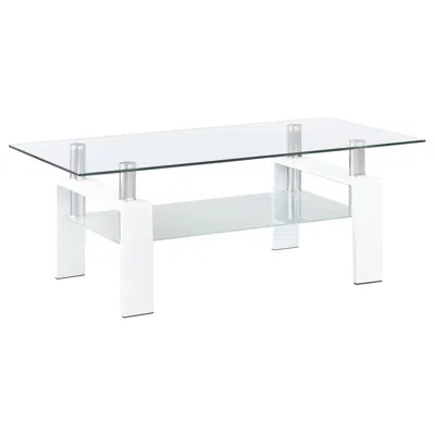 Coaster Dyer Rectangular Glass Top Coffee Table With Shelf White