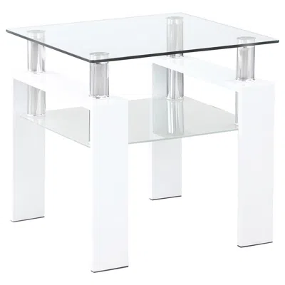 Coaster Dyer Square Glass Top End Table With Shelf White