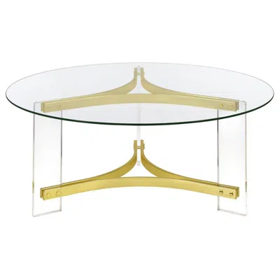 Coaster Janessa Round Glass Top Coffee Table With Acrylic Legs Clear And Matte Brass In Transparent